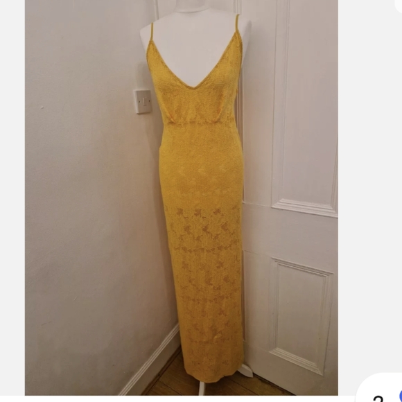Zara Dresses & Skirts - Zara Lace Yellow Mustard Gold Maxi Cami Beach Sundress Size Medium ptp 16.5"